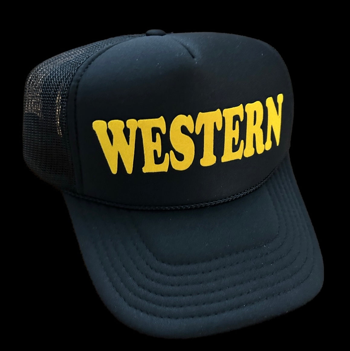 WESTERN MUSTARD FLOCK BLACK TRUCKER