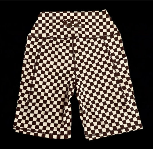 CHECKERED BIKER SHORTS BROWN