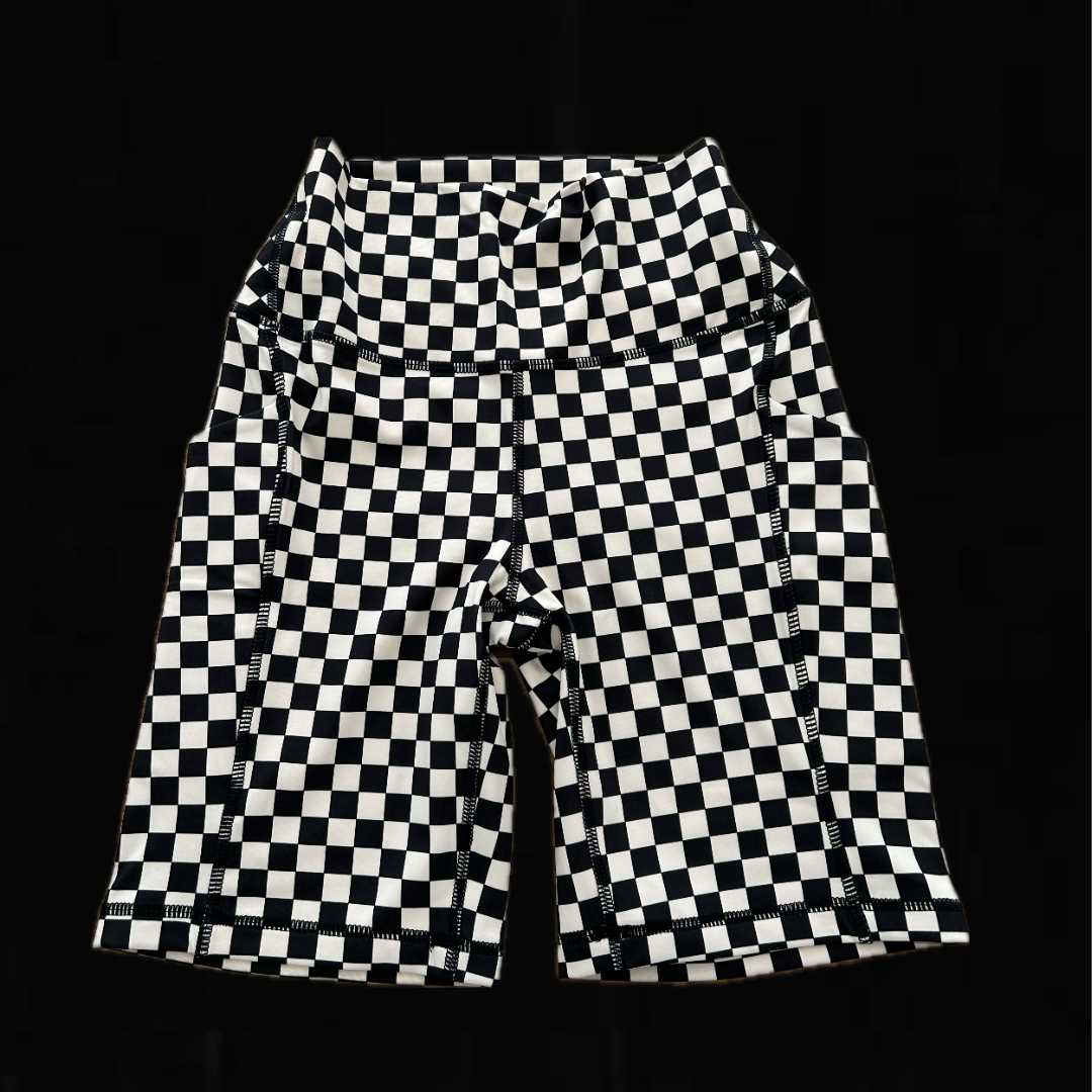 CHECKERED BIKER SHORTS BLACK