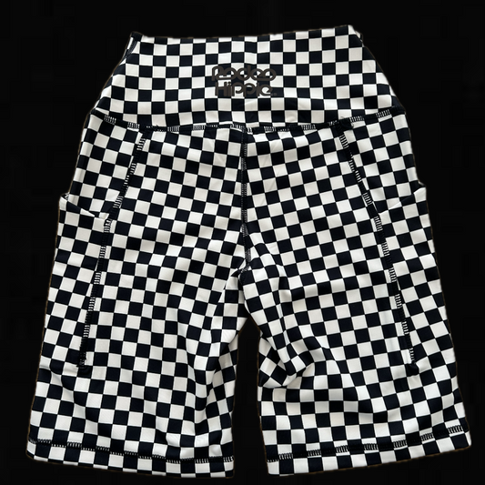 CHECKERED BIKER SHORTS BLACK