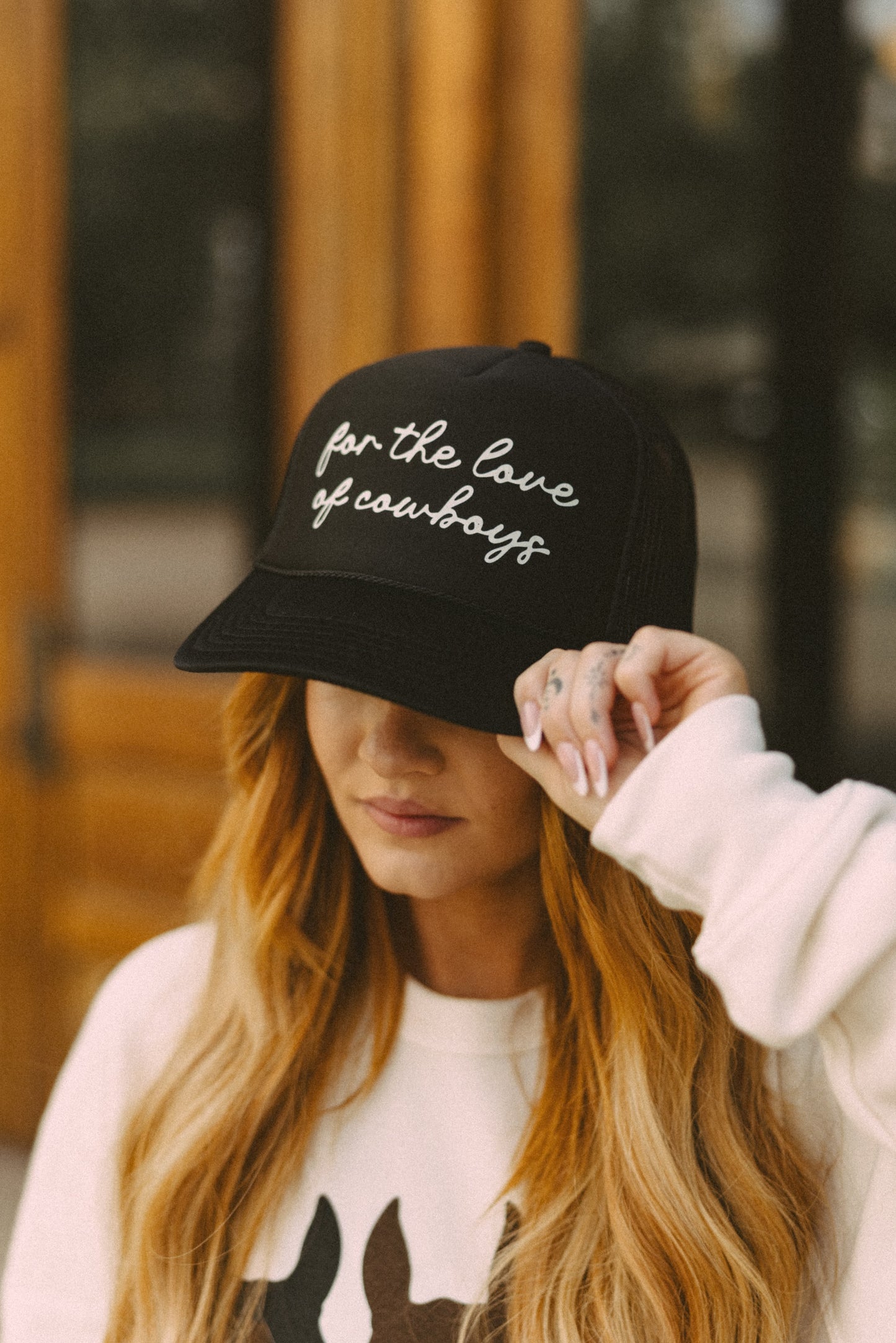 FOR THE LOVE OF COWBOYS TRUCKER HAT BLACK