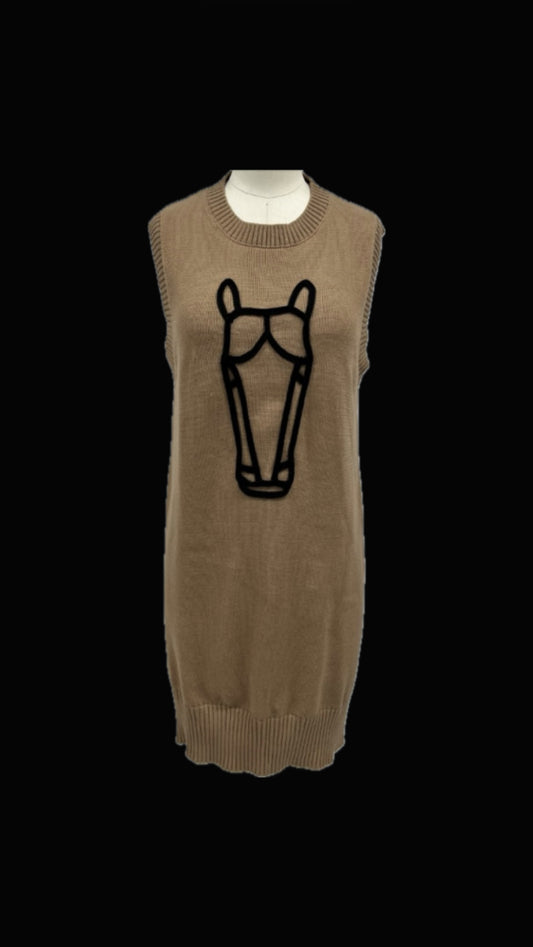 MOD HORSE SWEATER DRESS TAN