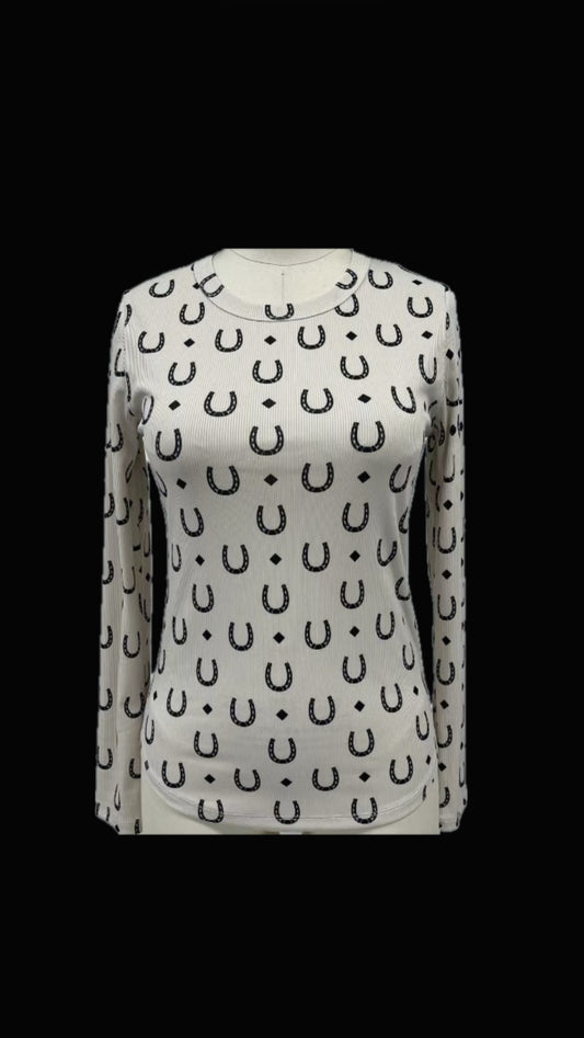 MOD HORSESHOE RIBBED LONG SLEEVE TOP
