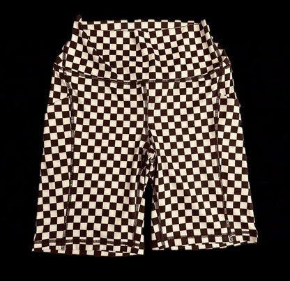 CHECKERED BIKER SHORTS BROWN