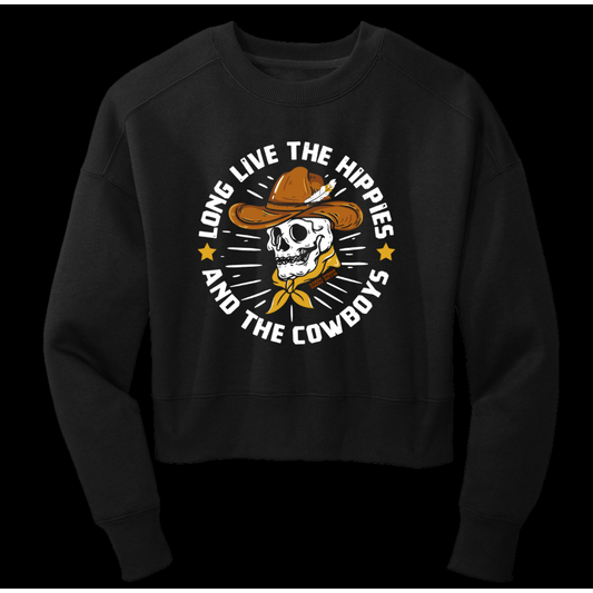 LONG LIVE THE HIPPIES AND COWBOYS CROP SWEATSHIRT