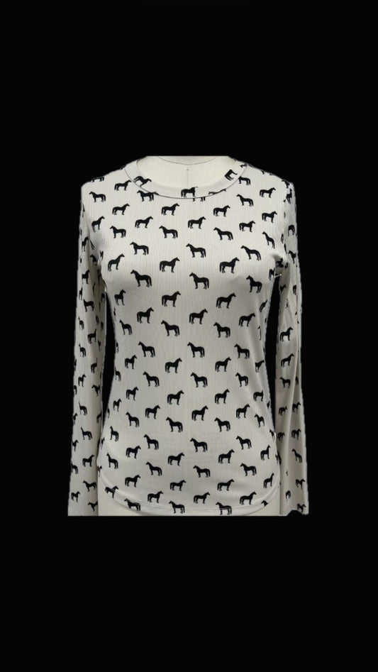 MOD HORSE RIBBED LONG SLEEVE TOP