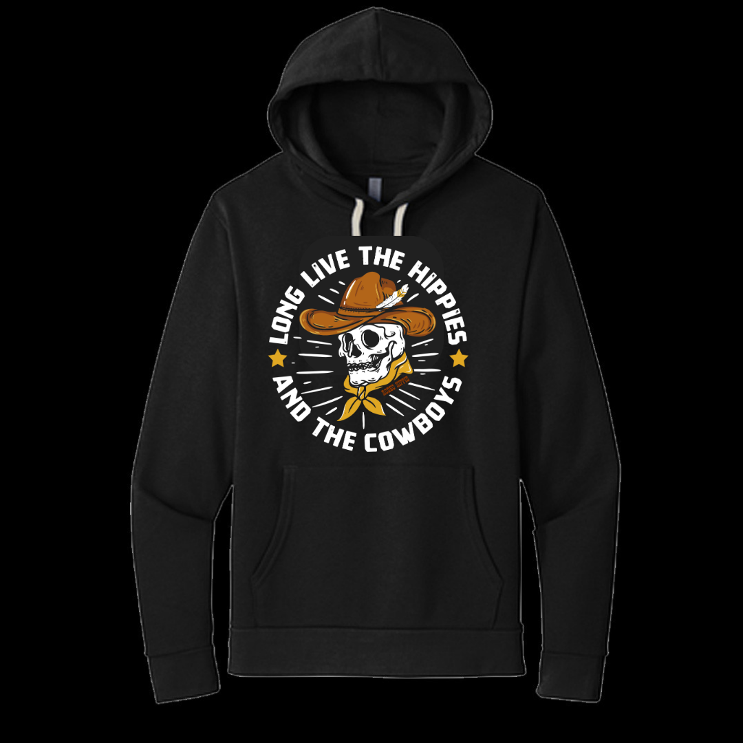 LONG LIVE THE HIPPIES AND COWBOYS HOODIE BLACK