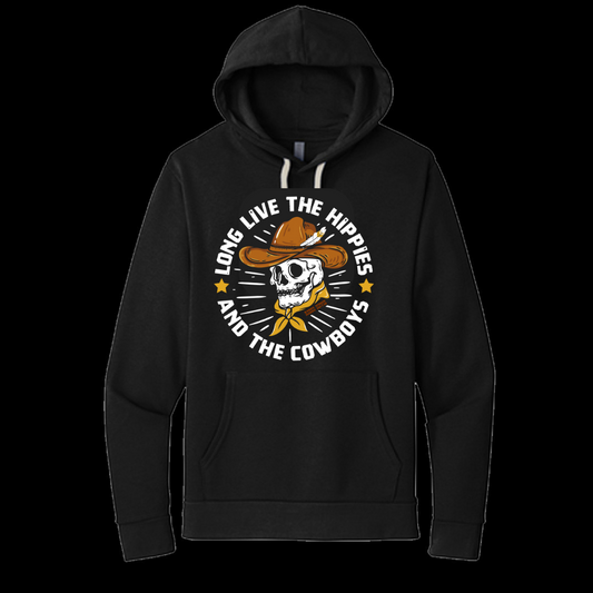 LONG LIVE THE HIPPIES AND COWBOYS HOODIE BLACK