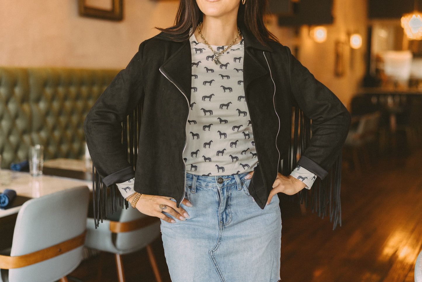 MOD HORSE RIBBED LONG SLEEVE TOP