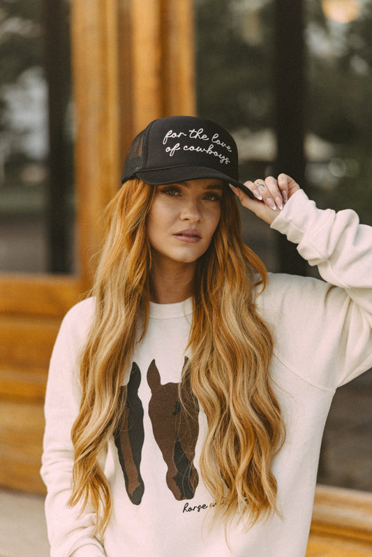 FOR THE LOVE OF COWBOYS TRUCKER HAT BLACK