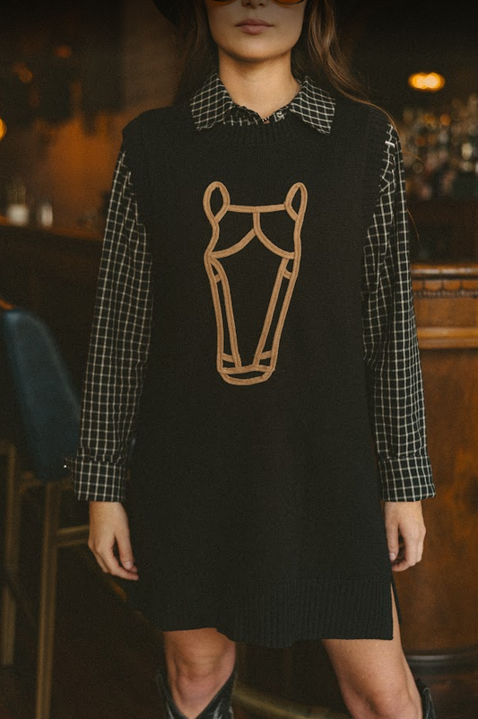 MOD HORSE SWEATER DRESS BLACK