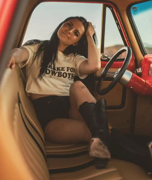 I BRAKE FOR COWBOYS TEE NATURAL