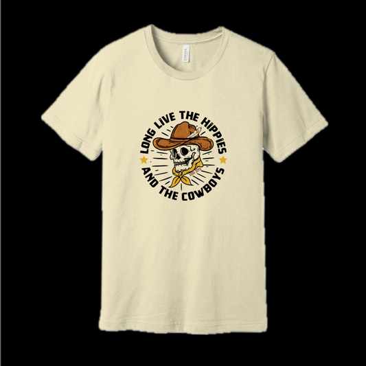 LONG LIVE THE HIPPIES AND THE COWBOYS TEE NATURAL