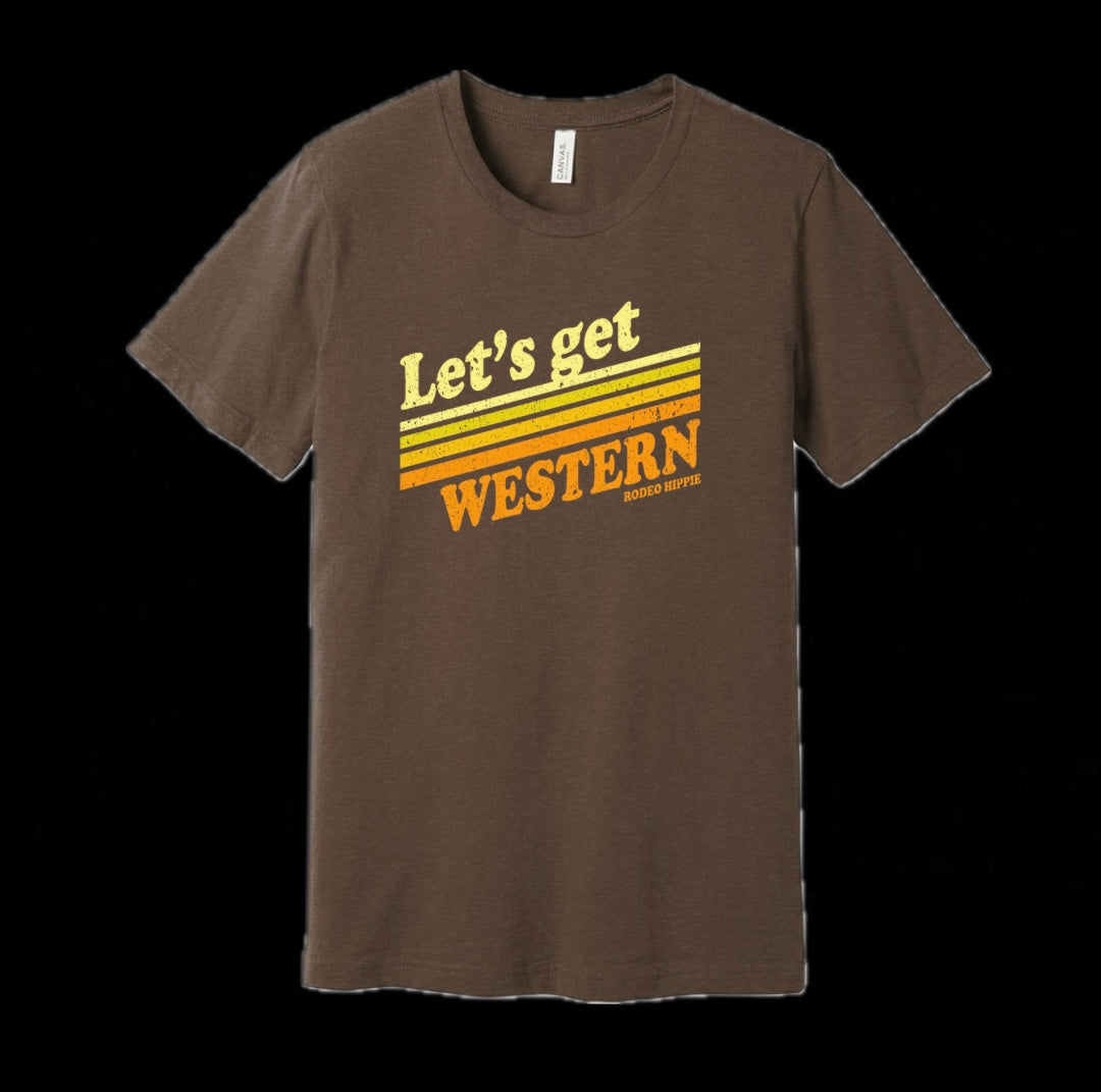 LET'S GET WESTERN TEE HEATHER BROWN