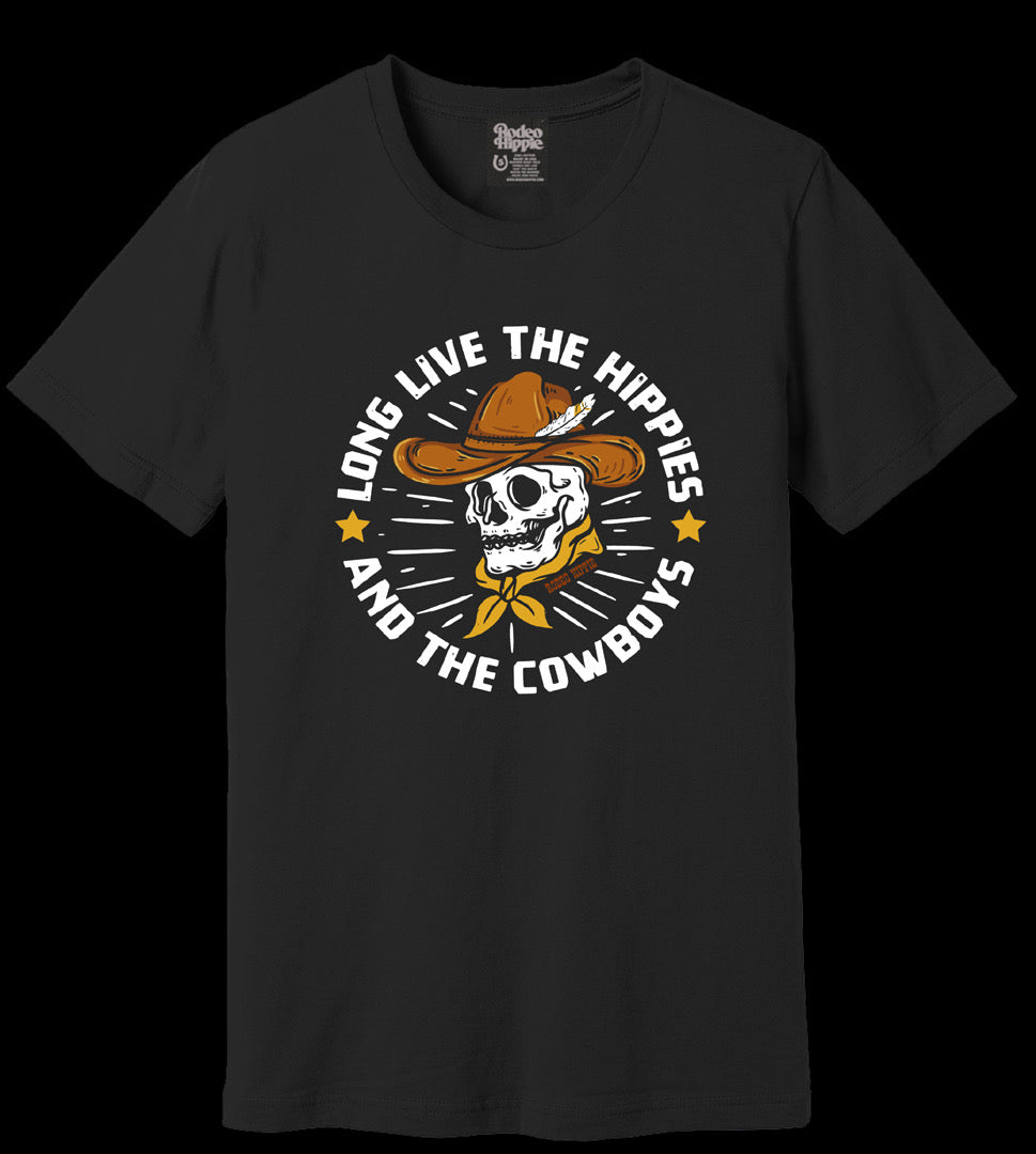 LONG LIVE THE HIPPIES AND THE COWBOYS TEE BLACK